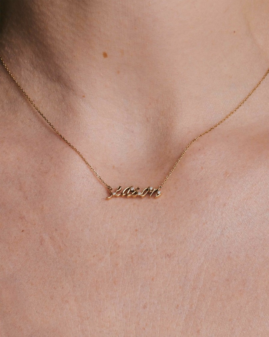 Necklaces YCL Jewels Name Plate Necklaces | Cursive Nameplate Necklace | 9K Solid Gold