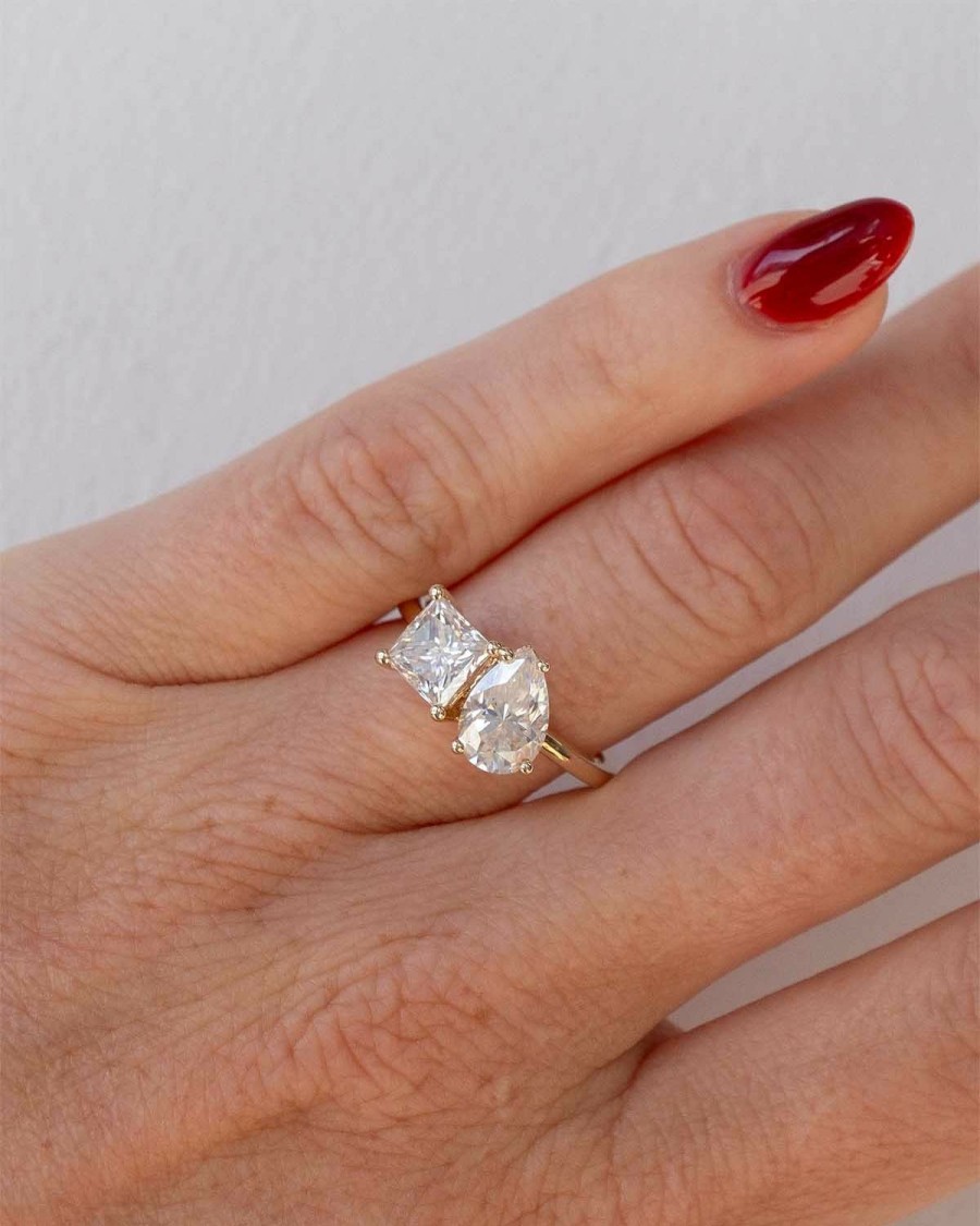 Shop YCL Jewels Engagement Rings | Princess Pear Cut Toi Et Moi Moissanite Ring | 14K Solid Gold