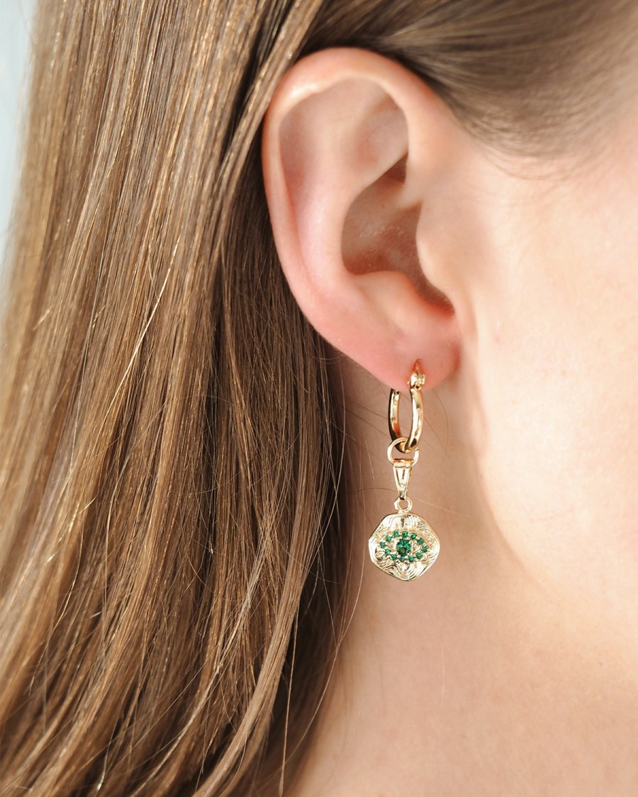 Necklaces YCL Jewels | Emerald Evil Eye Pendant Hoops